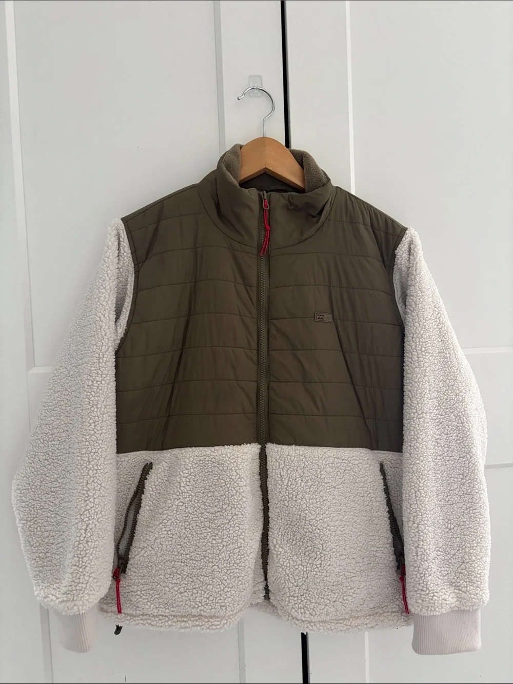 Billabong Olive & Cream Sherpa Puffer Jacket
